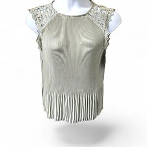 Apt. 9 Lace Trim Pleated Blouse - Light Gray